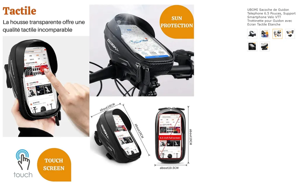 Support Téléphone Vélo Sacoche de Guidon Étanche avec Ecran Tactile Ubomi