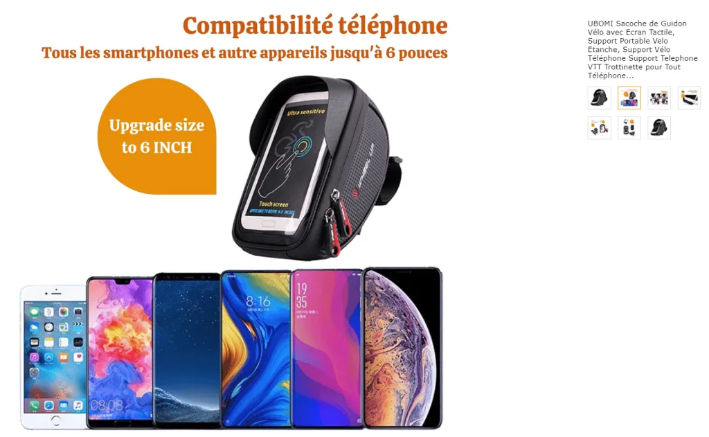 UBOMI Sacoche de Guidon Vélo avec Ecran Tactile, Support Portable Velo Etanche, Support Vélo Téléphone Support Telephone VTT Trottinette pour Tout Téléphone avec Taille d'écran Jusqu’à 6.5 Pouces